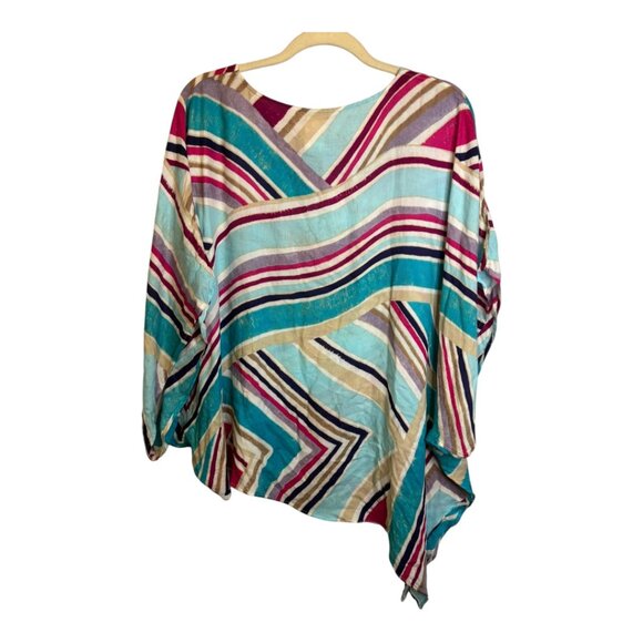 Chico's Poncho Women's Size Small/Medium Artsy Abstract Asymmetrical Blue Pink - Picture 2 of 3